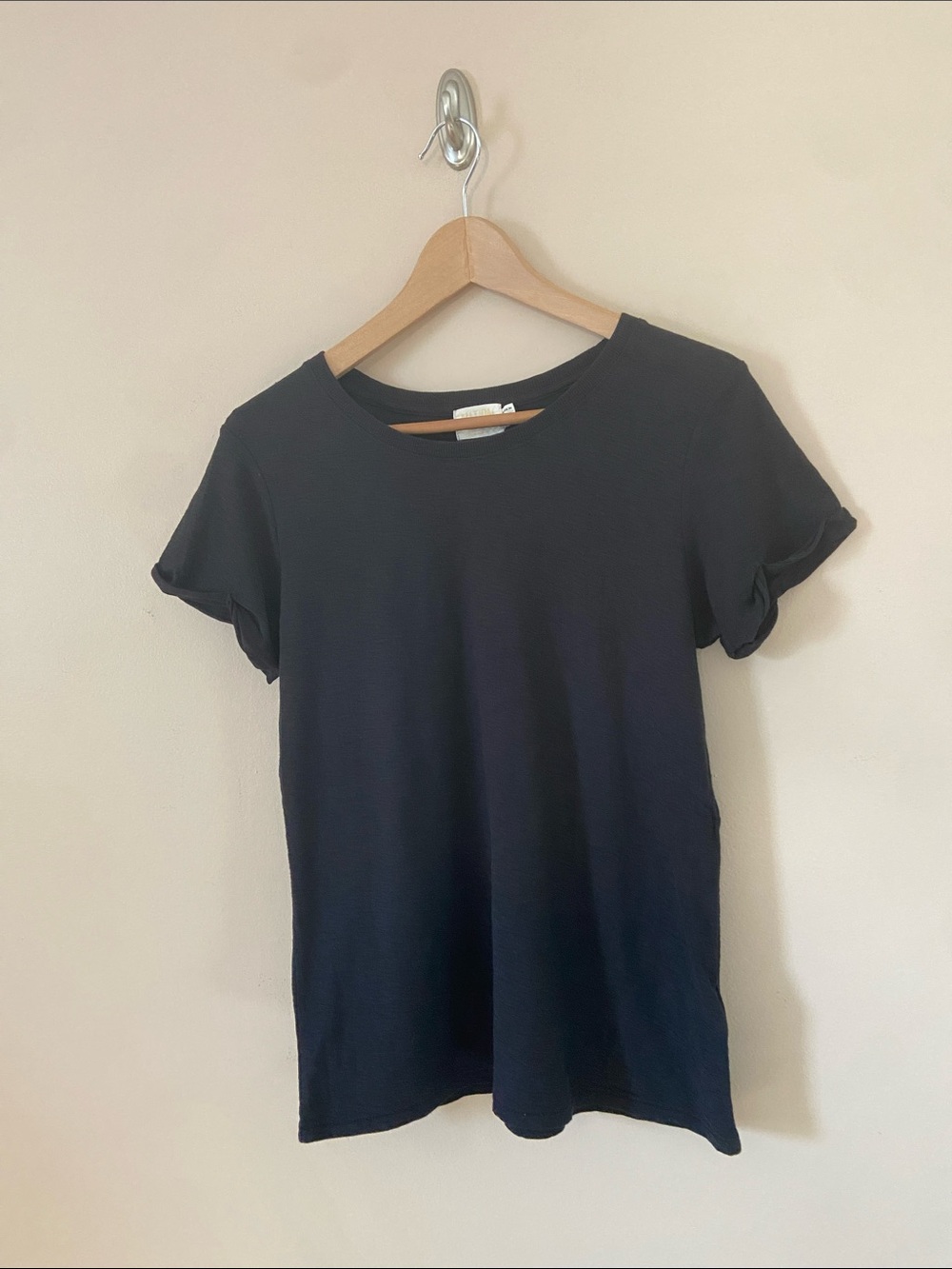 Nation LTD Black Pima Cotton Rolled Sleeve Crew Neck Tee Large - Picture 2 of 7